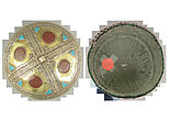 Crown, Silver; fire-gilded, with decorative wire, synthetic resin inlays, loop-in- loop chains, embossed pendants, and bells; quilted cotton lining